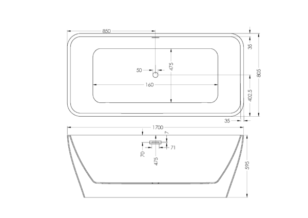 Aurora One Piece Free Standing Bath - White (Nof) 1700*790*600mm - Image 3