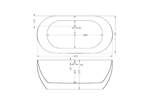 Zirc One Piece Free Standing Bath 1435mm - White (Including Filler) - Image 3