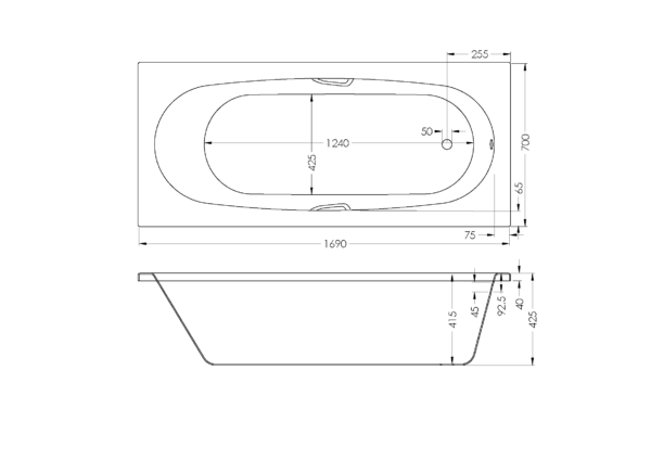 Aruba Built-In Bath With Handles 1700*700*420mm - White - Image 2