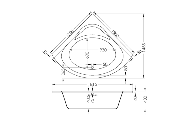 Bali Corner Built In Bath 1300*1300*400mm - White - Image 3