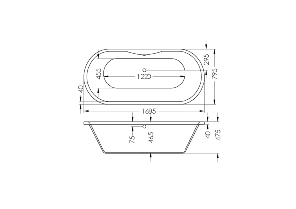 Darwin Oval Built In Bath 1710*780*450mm Centre Waste - White - Image 3