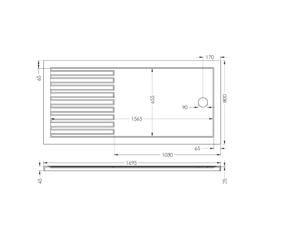 Cali Rectangle Flat Shower Tray 1700*800mm Incl 90mm Waste – White - Image 3