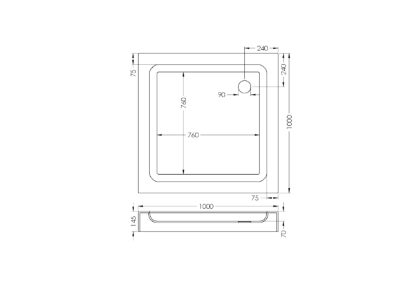 Franca 1000*1000mm Square Skirted Shower Tray Incl 90mm Waste – White - Image 2