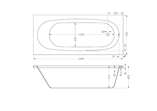 Aruba Built-In Bath No Handles 1700*700*420mm - White - Image 2